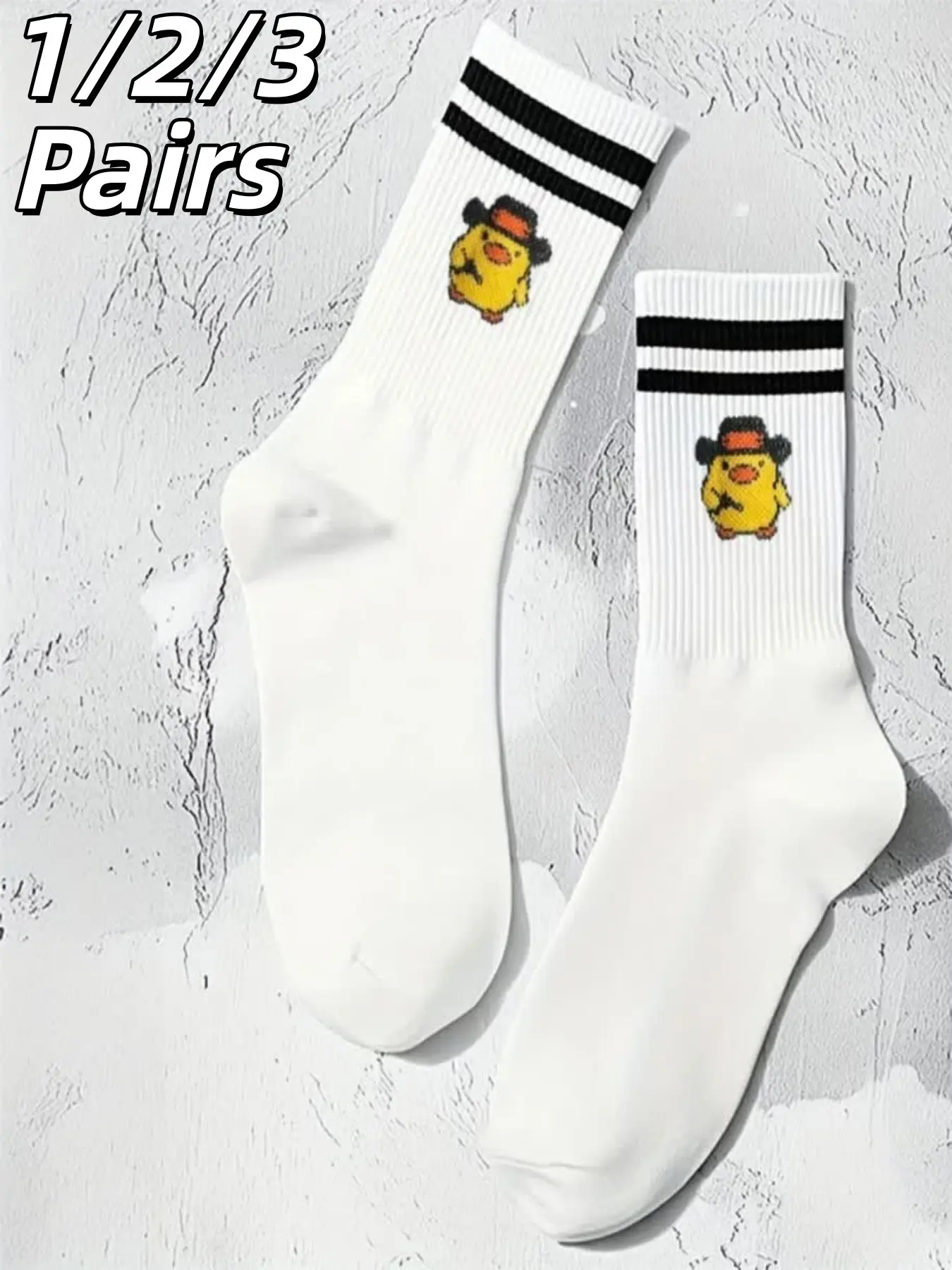 Western Cowboy Duck Embroidered Crew Socks, Striped College Style, Breathable Comfort Socks for Men Women, Casual Daily Wear