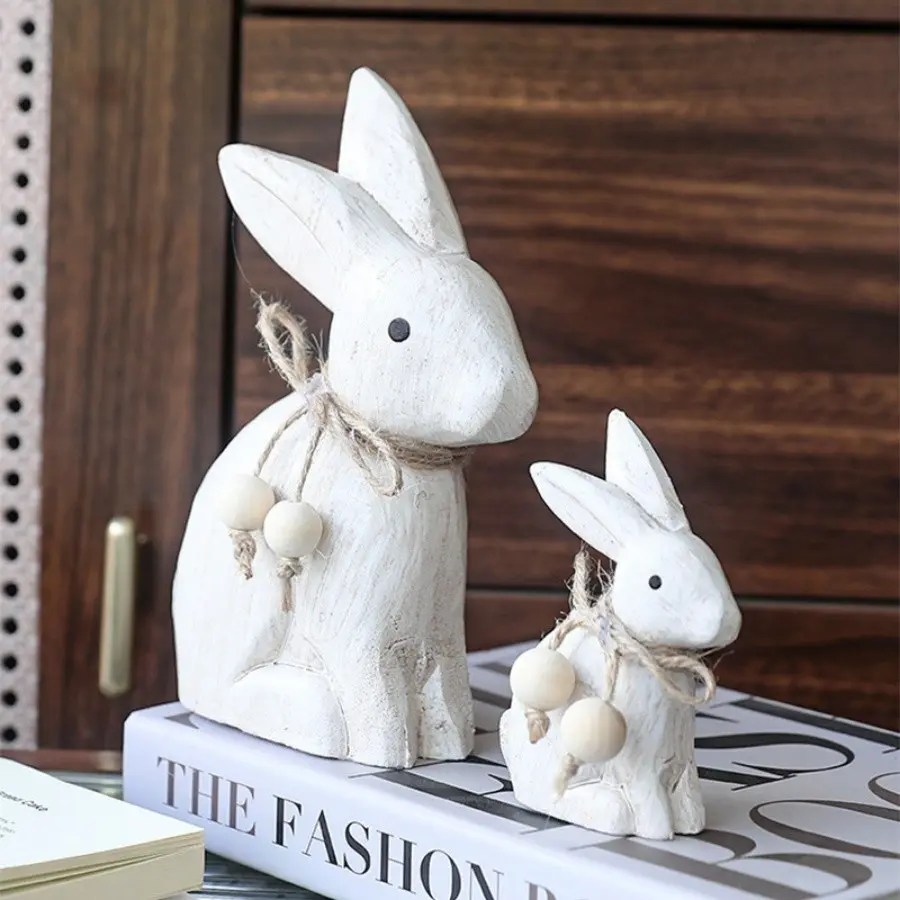 Easter Wooden Craft Rabbit Ornament, Home Living Room Desktop Wine Cabinet Decor, Garden Landscape Decoration, 1 Piece