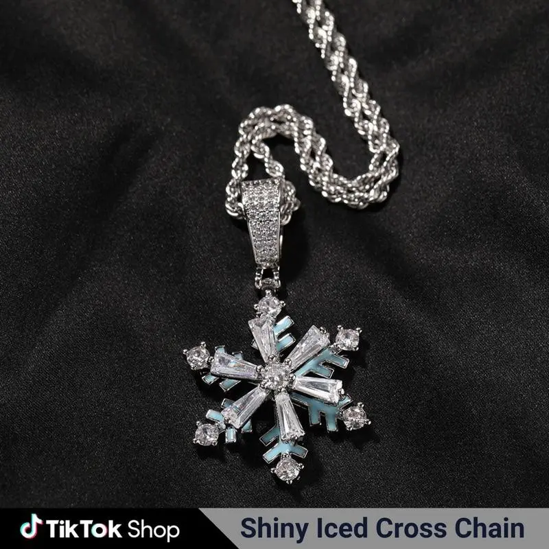 Spinable Luminous Snowflake Bling Shiny Spin Chain Snow Pendant Cubic Zirconia Jewelry Gift for Men Women Christmas Daily Decor