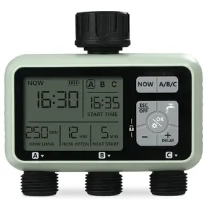 Water Timer For Yard Irrigation With Three Outlets And Three Independent Watering Zones, LCD Display, Rain Delay, Manual Mode, 360° Brass Inlet, Metal Filter, IPX6 Waterproof, Garden Sprinkler Timer For Lawn