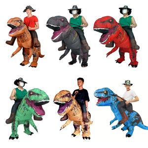 inflatable t-rex riding costume for adults, polyester material, fan equipped, battery box included, perfect for carnivals and parties