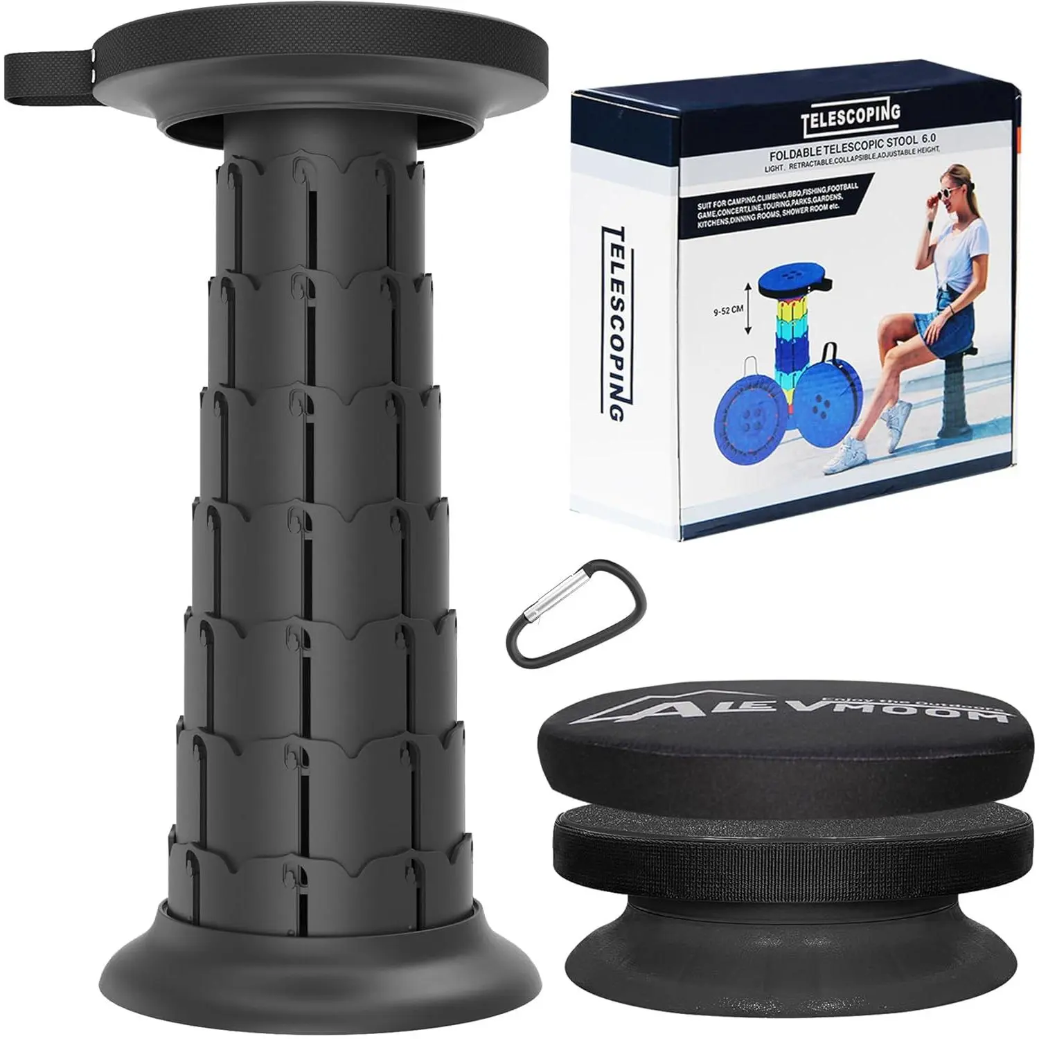 Upgraded XXL Collapsible Stool with Cushion 20.4", 440Lbs Max Weight,  & Taller Pop Up Seat, Heavy Duty Portable Retractable Folding Stool or Travel Foot Rest,  for Camping & Outdoors