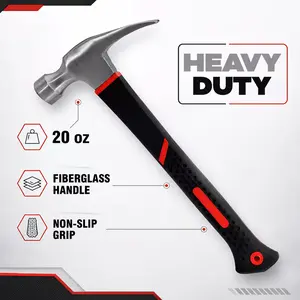 20 oz high-strength fiberglass handle claw hammer, flat head anti-slip nail puller, household and industrial grade iron hammer