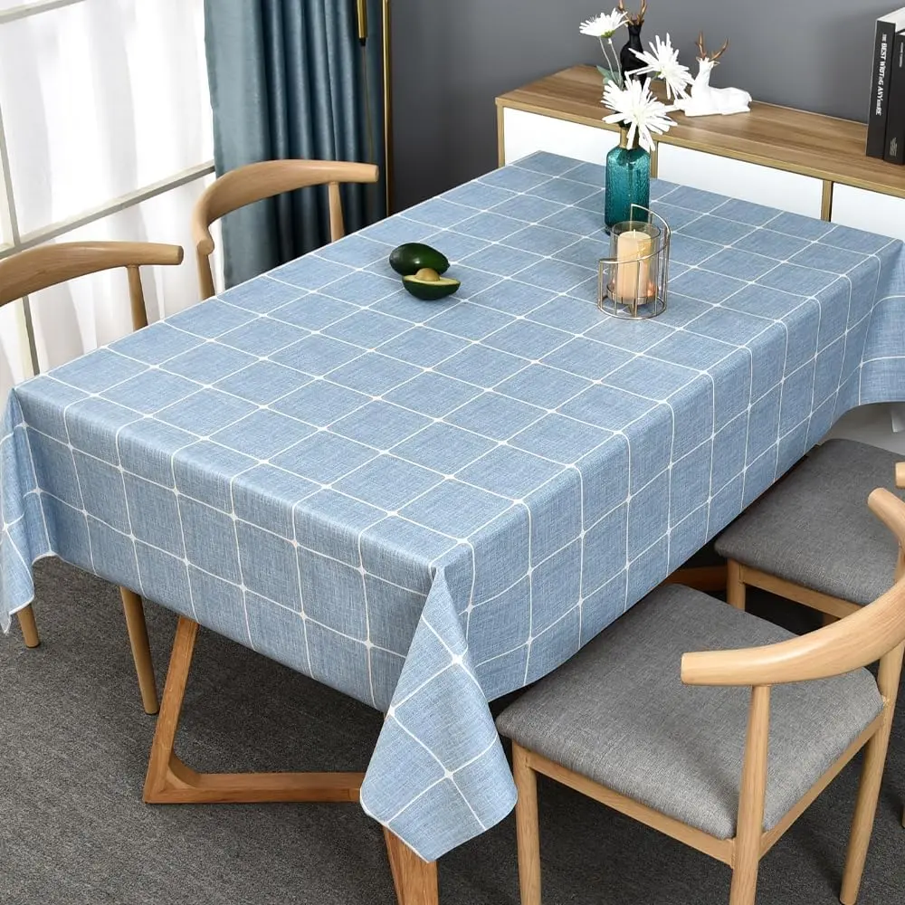Plastic Table Cloth Square Tables Gray Vinyl Tablecloth  Wipeable Oilcloth Tablecloths for Dining Table Cover(Checkered-Grey,54" x 54" (Square))