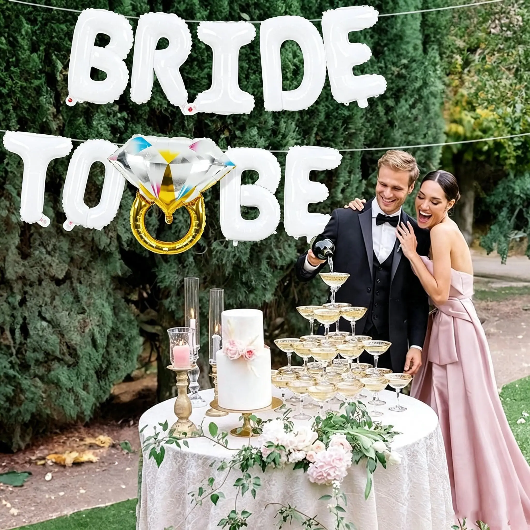 Bachelorette Party Decorations, White Bride To Be Bridal Shower Letter Balloons Banner with Diamond Ring Mylar Foil Balloon for Engagement Wedding Photo Booth Hen Night Room Party Decor