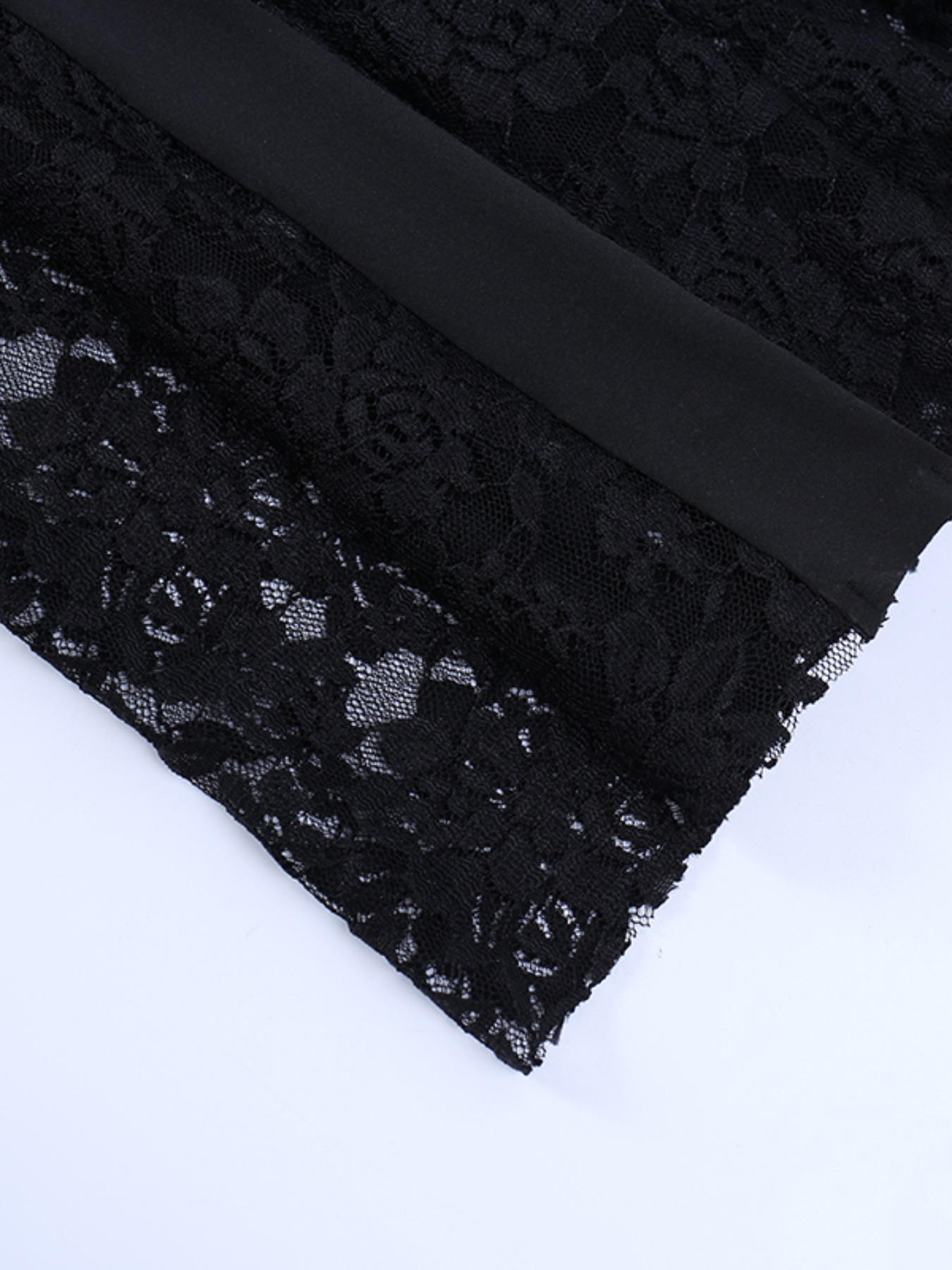 Sexy Gothic Lace High Waist Flare Pants for Women, Elastic Polyester Blend, Non-Transparent, Comfortable and Stylish Y2K Style