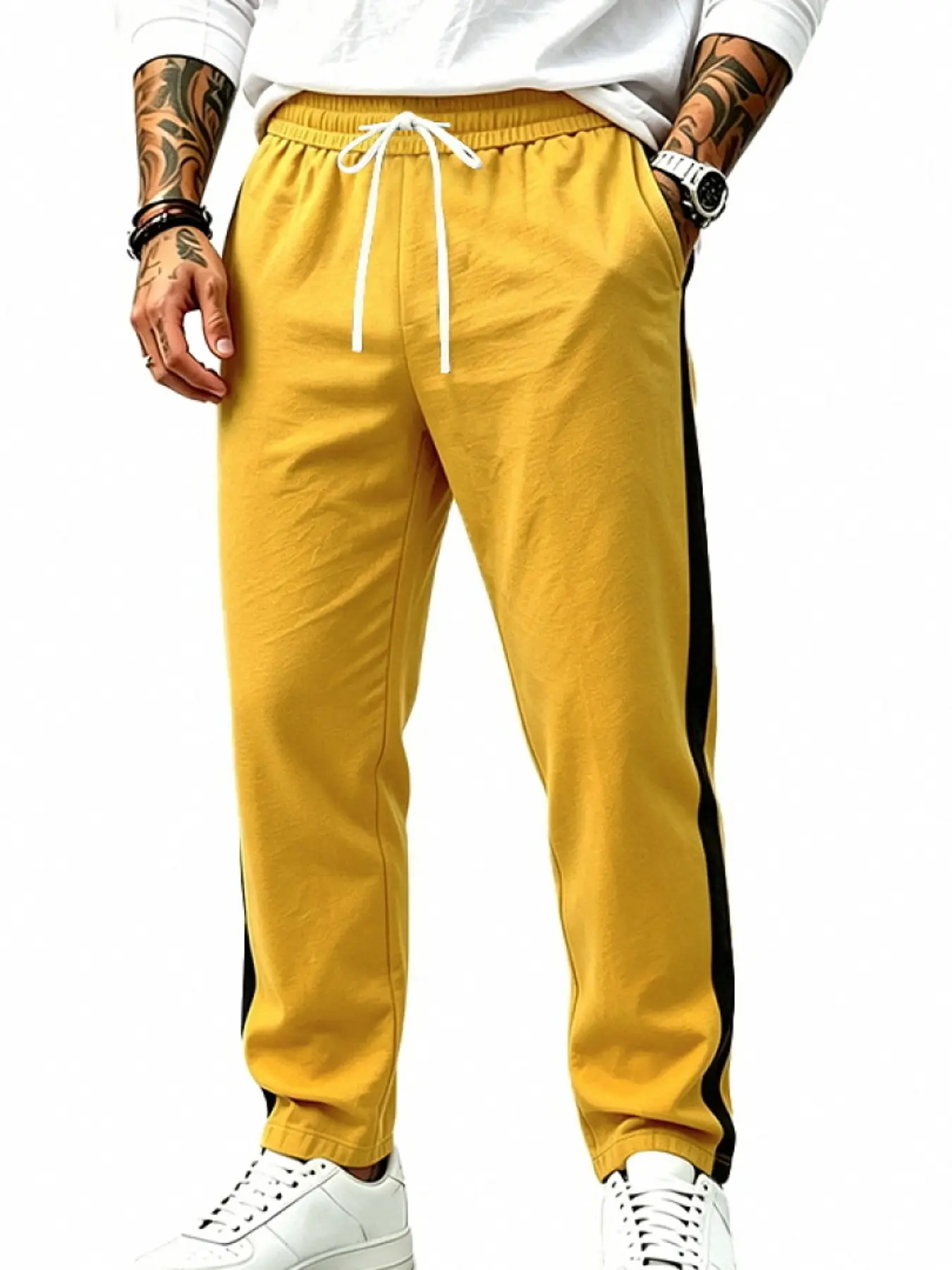 Men's Loose Fit Casual Jogger Pants, Simple Commuter Home Sports Colorblock Straight Leg Running Drawstring Waist, Versatile Sweatpants