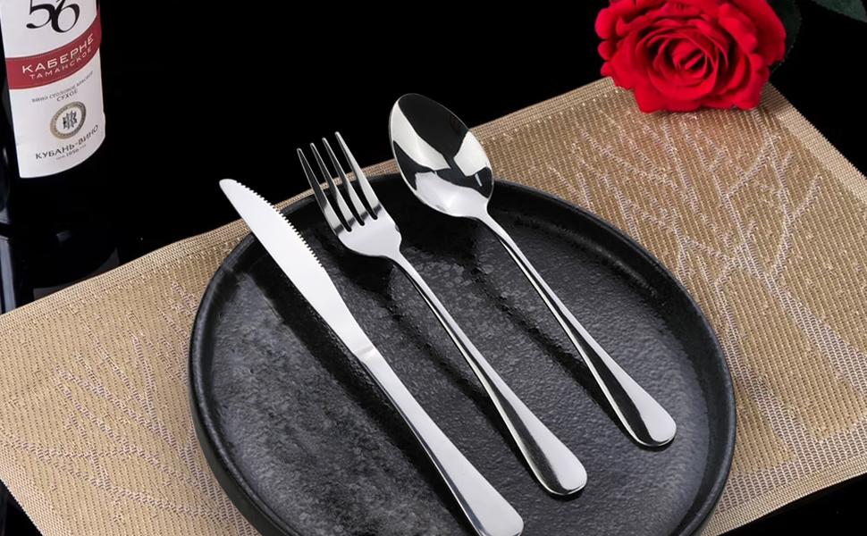 Travel cutlery set with case, stainless steel reusable portable cutlery set with case, travel silverware set