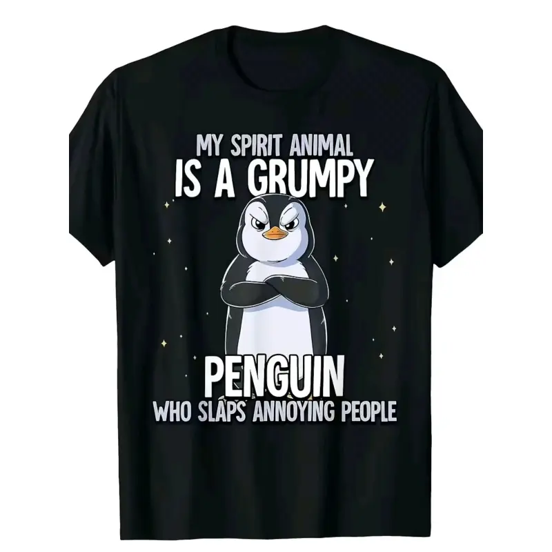 Men'S Funny Penguin Graphic T-Shirt -"My Spirit Animal is a Grumpy Penguin" Saying Tee -Lightweight Summer Shirt for Everyday & Formal Wear - Casual Round Neck Top for Men -Funny Animal Lover Gift ldea,