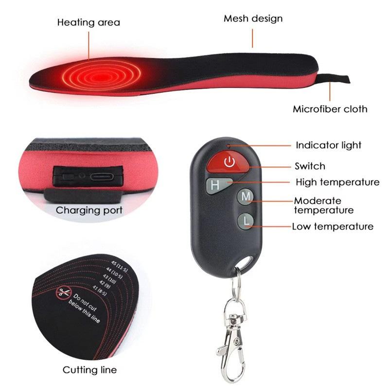 Remote control three-speed electric heating insole USB charging heating insole winter ski warm insole foot warm treasure Black