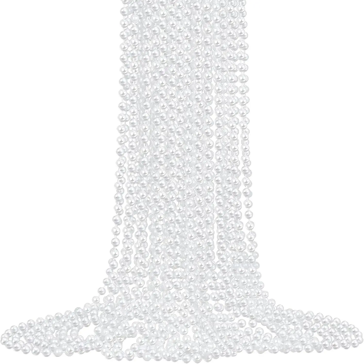 12-Pack Bulk Faux Pearl Long White Necklaces, Women's Jewelry for 1920s Party, Wedding Decorations, Bulk Pack