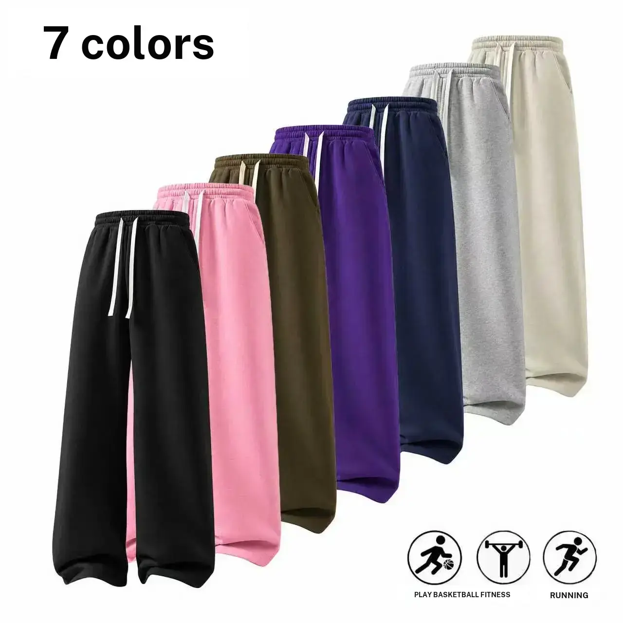 Men's Loose-Fit High-Waisted Wide-Leg Ankle-Length Casual Fashion Sweatpants - Unisex Sports Casual Bottoms, Fitness Training Pants with Side Pockets, Soft Stretch Breath Polyester Knit Comfy Athleisure Bottoms (7 Colors)