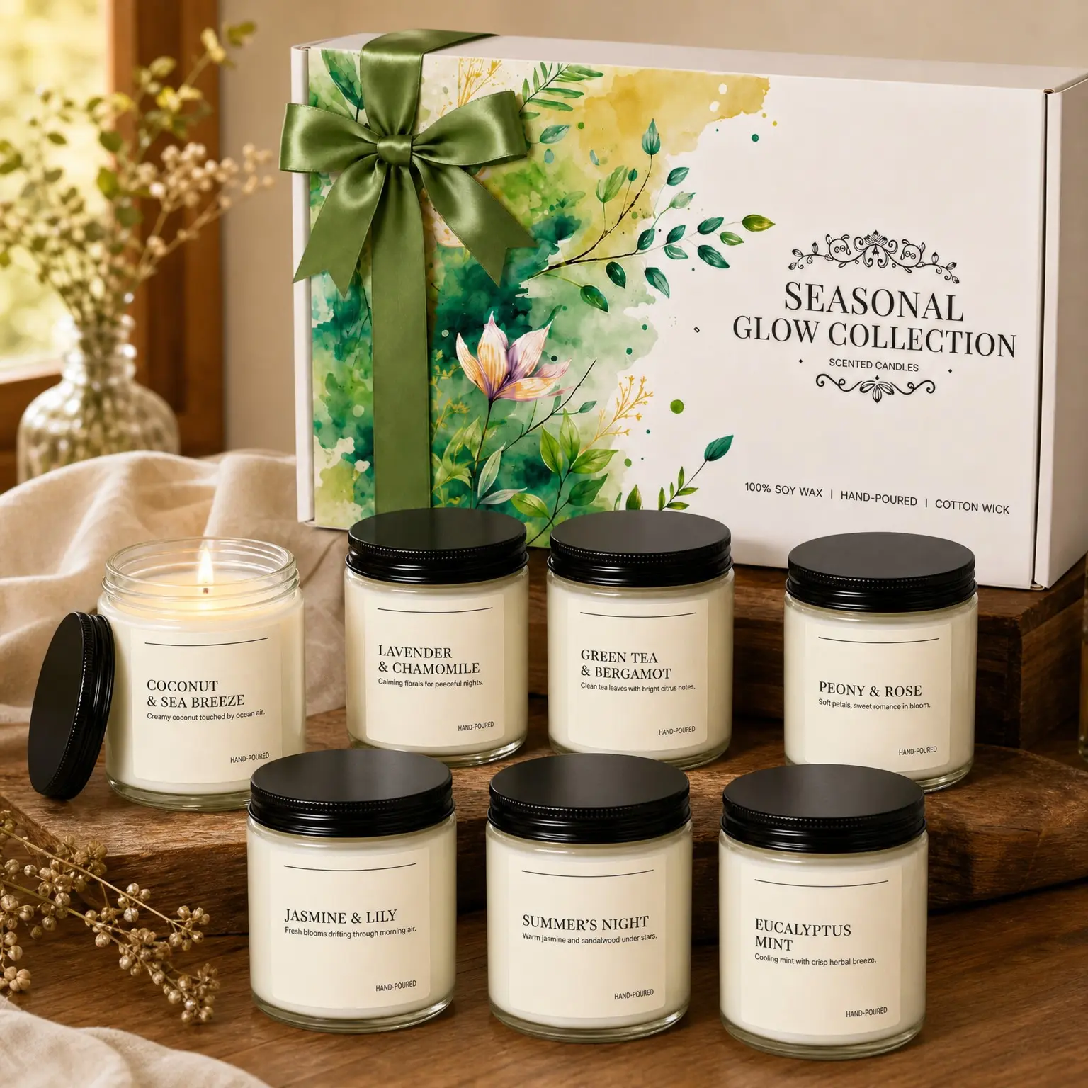 Scented Candles Gift Set for Women, 8 Pack Soy Wax Jar Candles, 28 oz Total, Up to 200 Hours Burn Time, Fresh Floral & Clean Scents for Birthday, Thank You and Housewarming GiftsGift