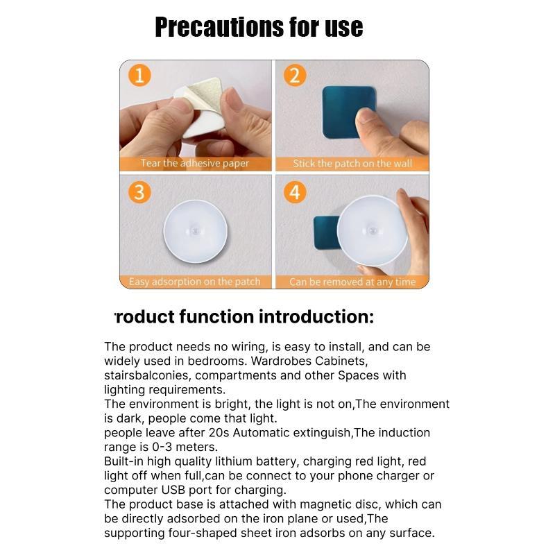 Motion Sensor Night Light, USB Rechargeable LED Night Light, Wireless Wall Mounted Light Suitable for Kitchen Cabinet, Closet, Stairway, Home Decor Light