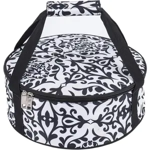 Round Insulated Pie Carrier Bag - Thermal Dishes Tote for 9-12 Inch Pies & Cakes, Portable Lunch Bag to Keep Food Hot or Cold for Potlucks, Picnics, Parties & Travel-Black