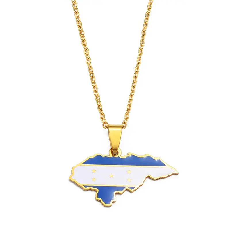 1pc Honduras Map Flag Pendant Necklaces for Women Fashion Necklace Chain Necklaces Stainless Steel Jewelry Honduran High End Necklace Casual Trendy Jewelry