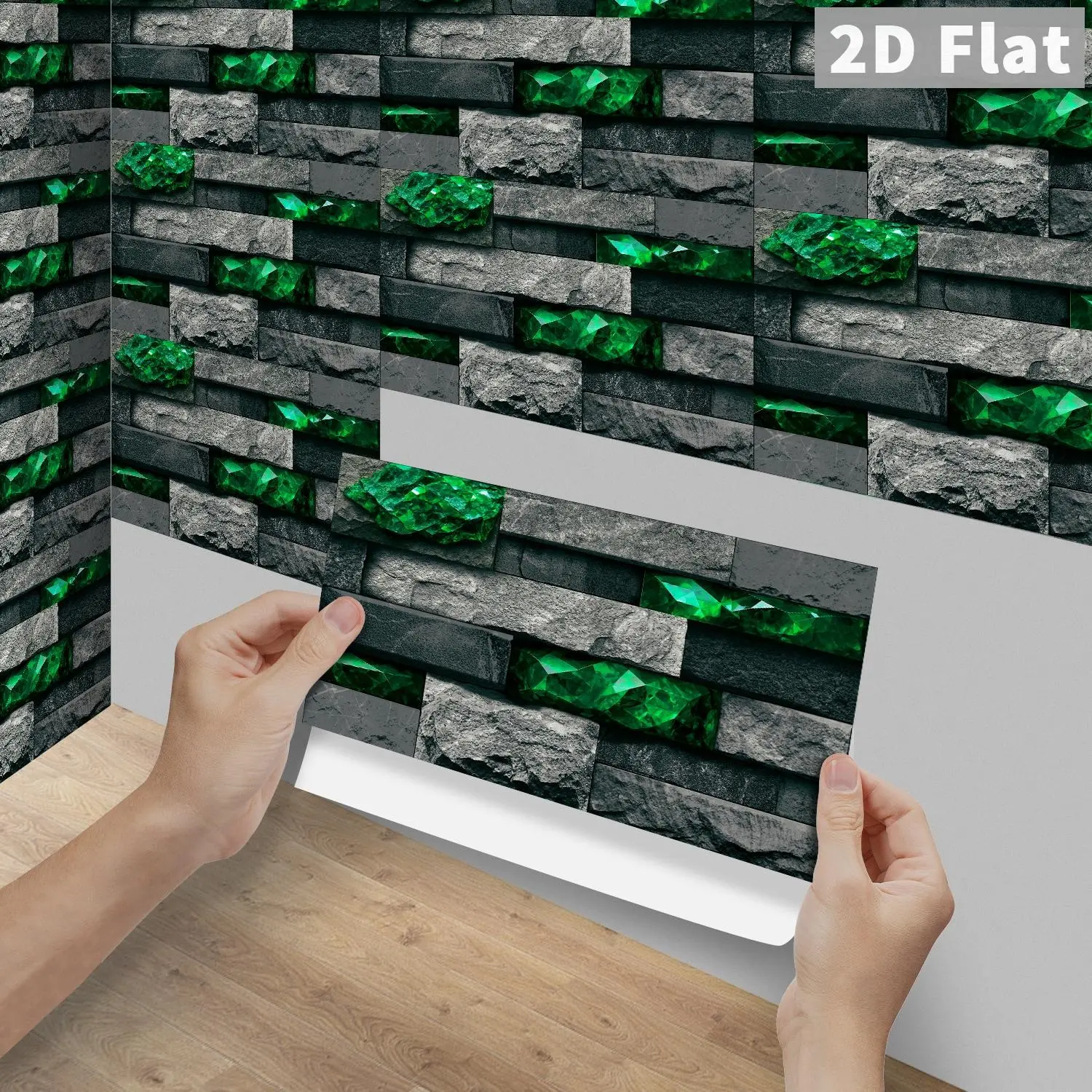 6/12/24/48PCS FG Crystal PVC Peel & Stick Tiles, Vintage Grey Black Emerald Green Crystal Culture Stone Long Strip Backsplash, Waterproof Oil-Proof Self-Adhesive Decals For Kitchen, Bathroom, Old Tile & Wood Home Decor