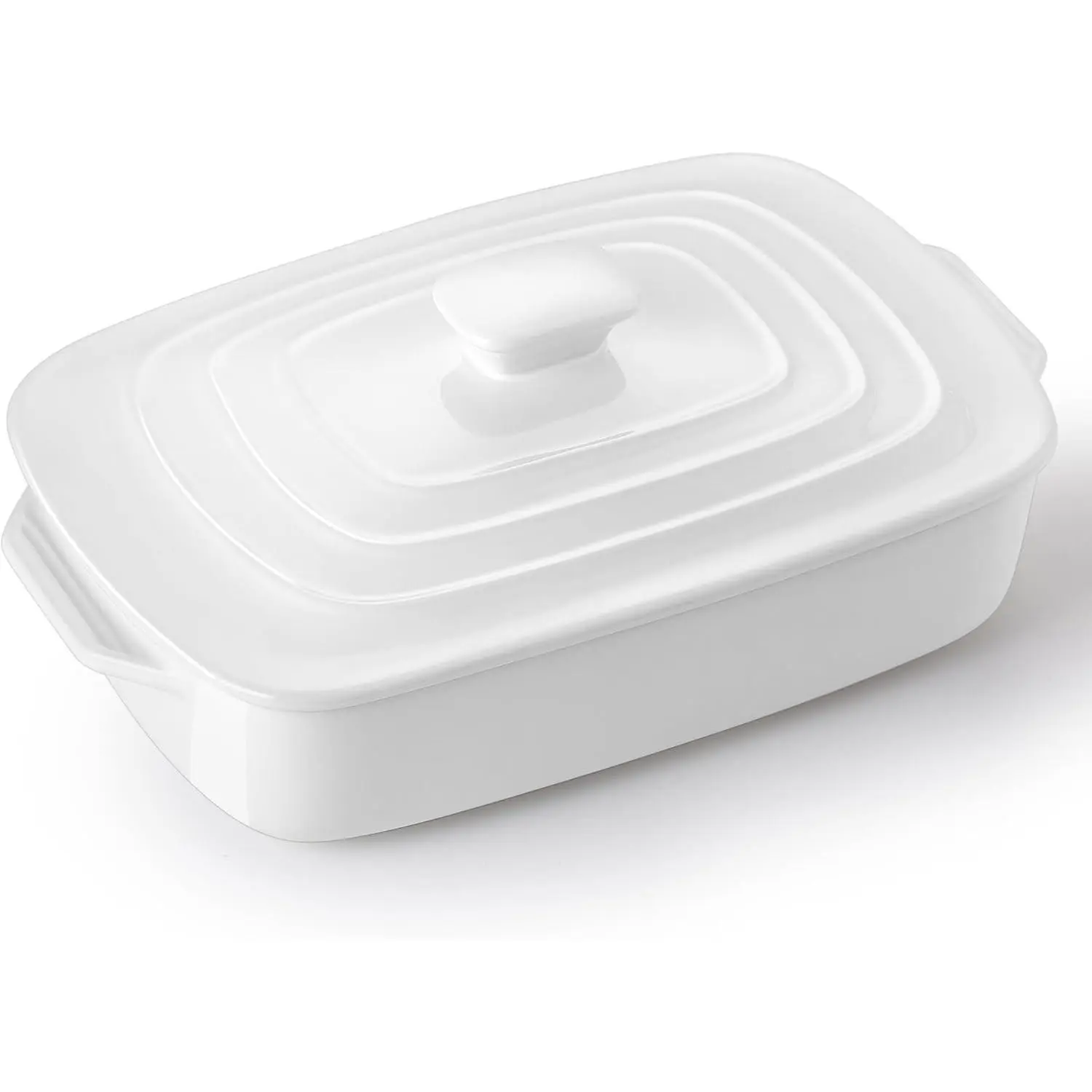 Large Ceramic Casserole Dish with Lid, 4.0 Quart Covered Rectangular Stoneware Baking Dishes for Oven, Deep 9x13 Inch Lasagna Pans for Baking and Serving, Perfect for Christmas Gifts, White