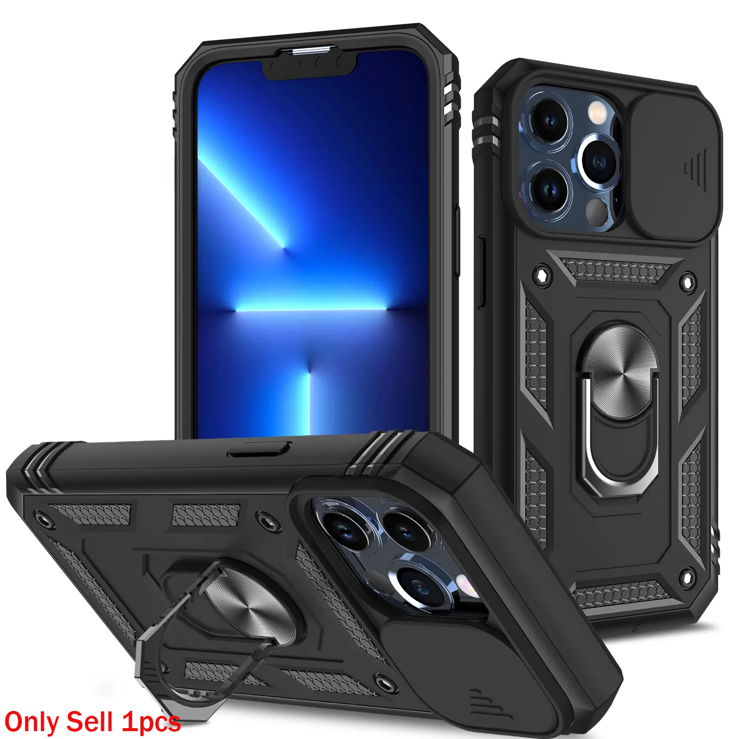 Case for iPhone 13 Pro, Outdoor Durable Shockproof, Rotatable Stand, Dust Proof, Lens Cover, Three-In-One for iPhone 13 Pro Case