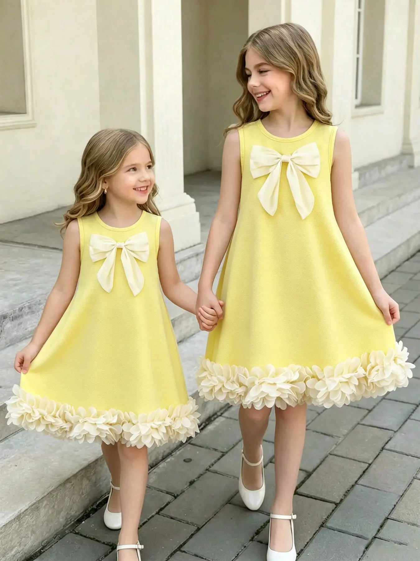 New Summer Princess Dress for Girls 4-7 Years, Sweet Floral Sleeveless Dress, Knee-Length, Perfect for Holidays and Events
