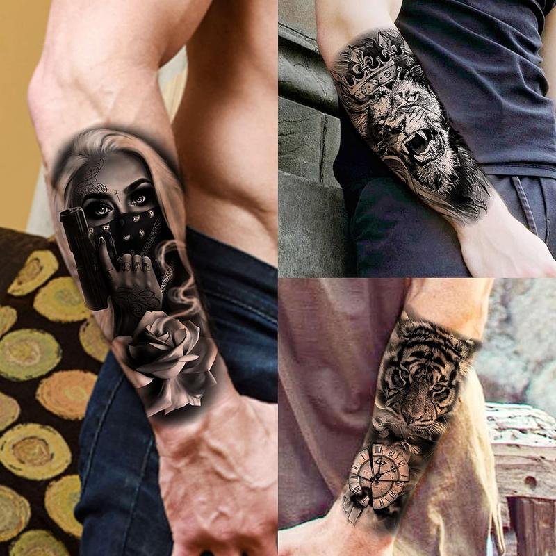 69 Sheets 3D Realistic Tiger Lion Temporary Tattoos For Women Forearm Men Arm, Half Sleeve Wolf Owl Skull Skeleton Waterproof Fake Tattoos For Adults Thigh, Black Animal Bulk Tattoo Sticker 69 Sheets 3D Realistic Tiger Lion Temporary Tattoos For Women Forearm Men Arm, Half Sleeve Wolf Owl Skull Skeleton Waterproof Fake Tattoos For Adults Thigh, Black Animal Bulk Tattoo Sticker
