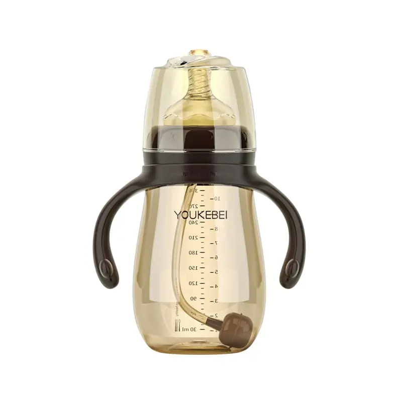 Anti-colic Baby Bottle, 1 Piece Baby Straw Sippy Cup with Handles, BPA-free Wide Neck Breastfeeding Bottle for Newborns and Infants