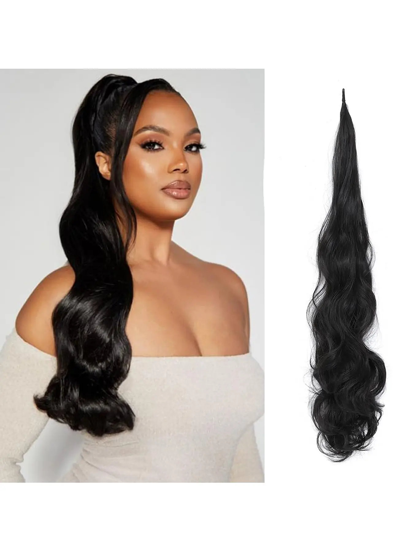 Ponytail Extension Flexible Wrap Around Ponytail Hair Extensions Long Curly Pony Tails Hair Extensions Wavy Hair Ponytails Hairpieces For Women Daily Use