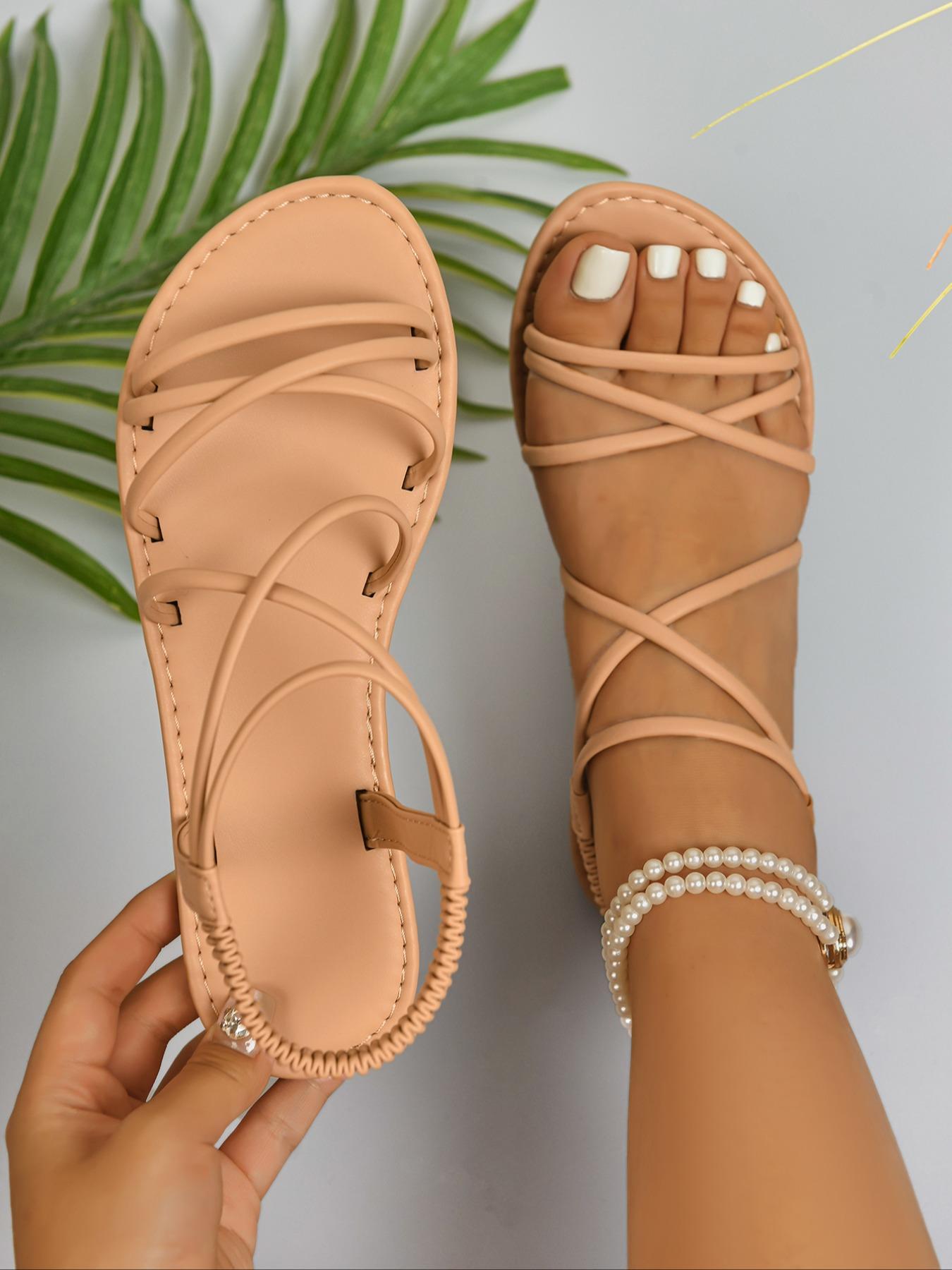 Women's Fashionable Crossed Strap Slides, Casual Comfortable Flat Sandals for Beach, Lightweight Design Slides for Daily Wear, Walking Shoes, Footwear Strap Slides, Classy Sandals