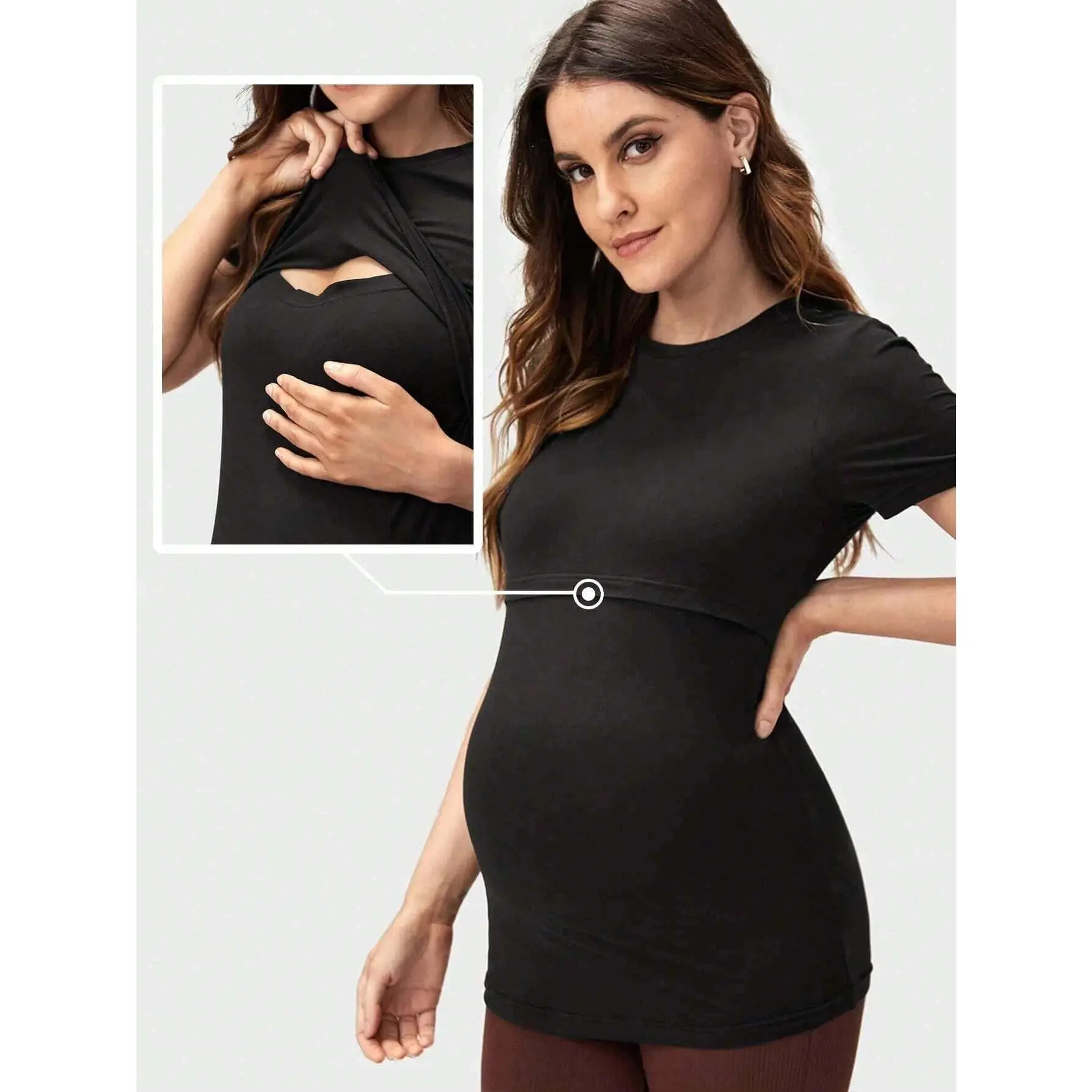 Pregnancy clothesWomen's Breastfeeding & Maternity T-Shirt, Casual Short Sleeve Crewneck Top, Solid Summer Party Wear