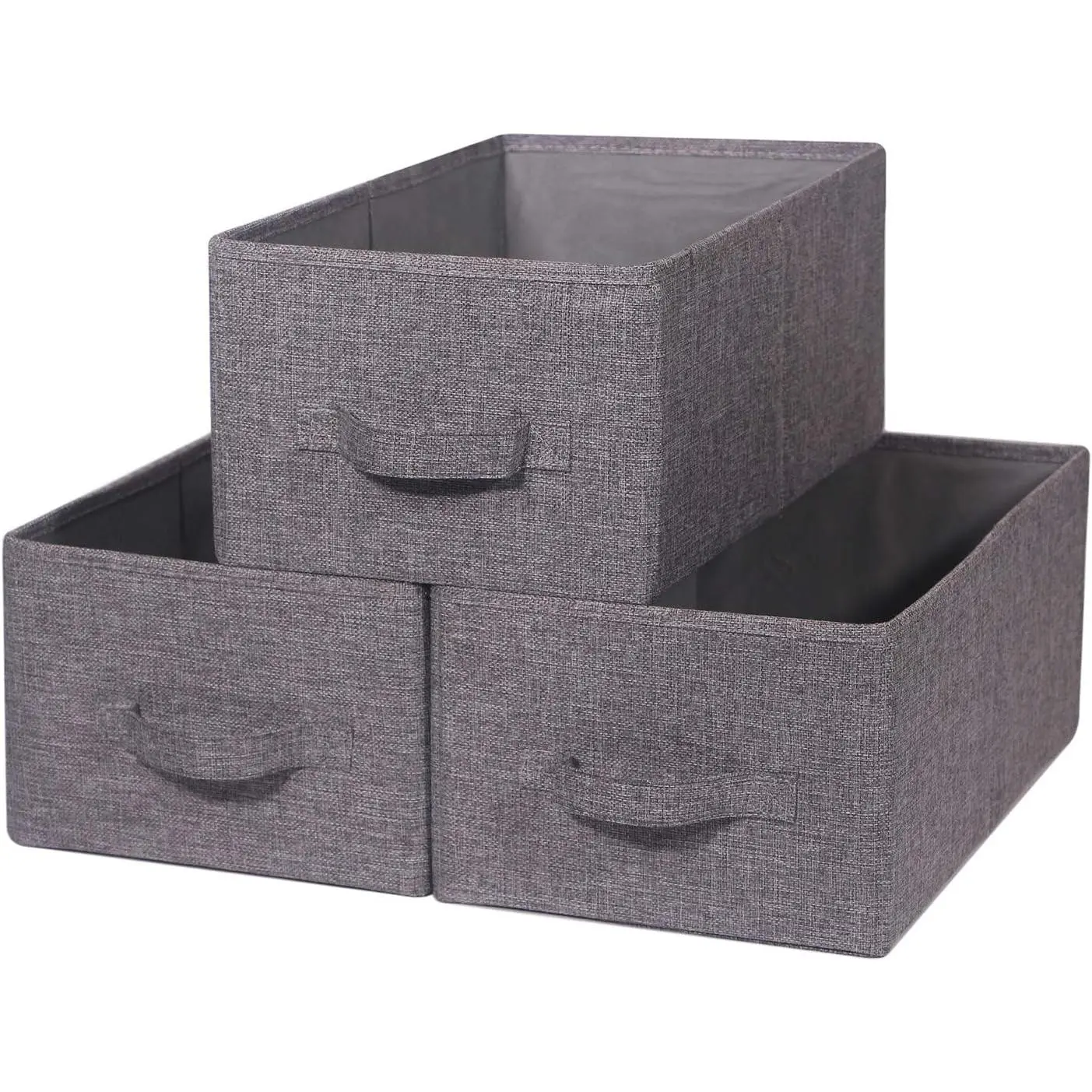 Set of 3 Closet Organizer Bins with Handle, Fabric Foldable Storage Baskets Cloth Box Containers for Shelves  Office Clothes Clothing Large