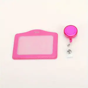 2-Pack PU Leather ID Badge Holders for Men and Women, Horizontal Card Holder for Office, School, Bus & Hospital Access