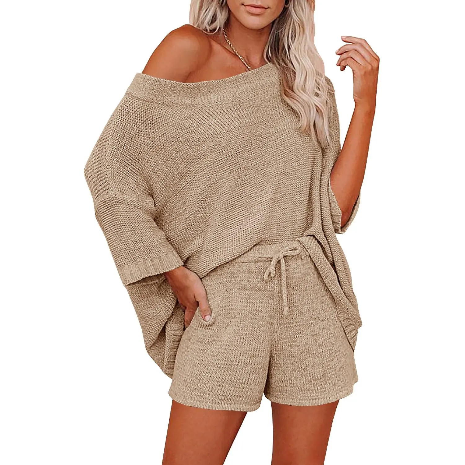 PiePieBuy Women's Sweater Dress Round Neck Long Sleeved Wired Knit Dress Casual Loose Knit Mini Dress Summer Cotton