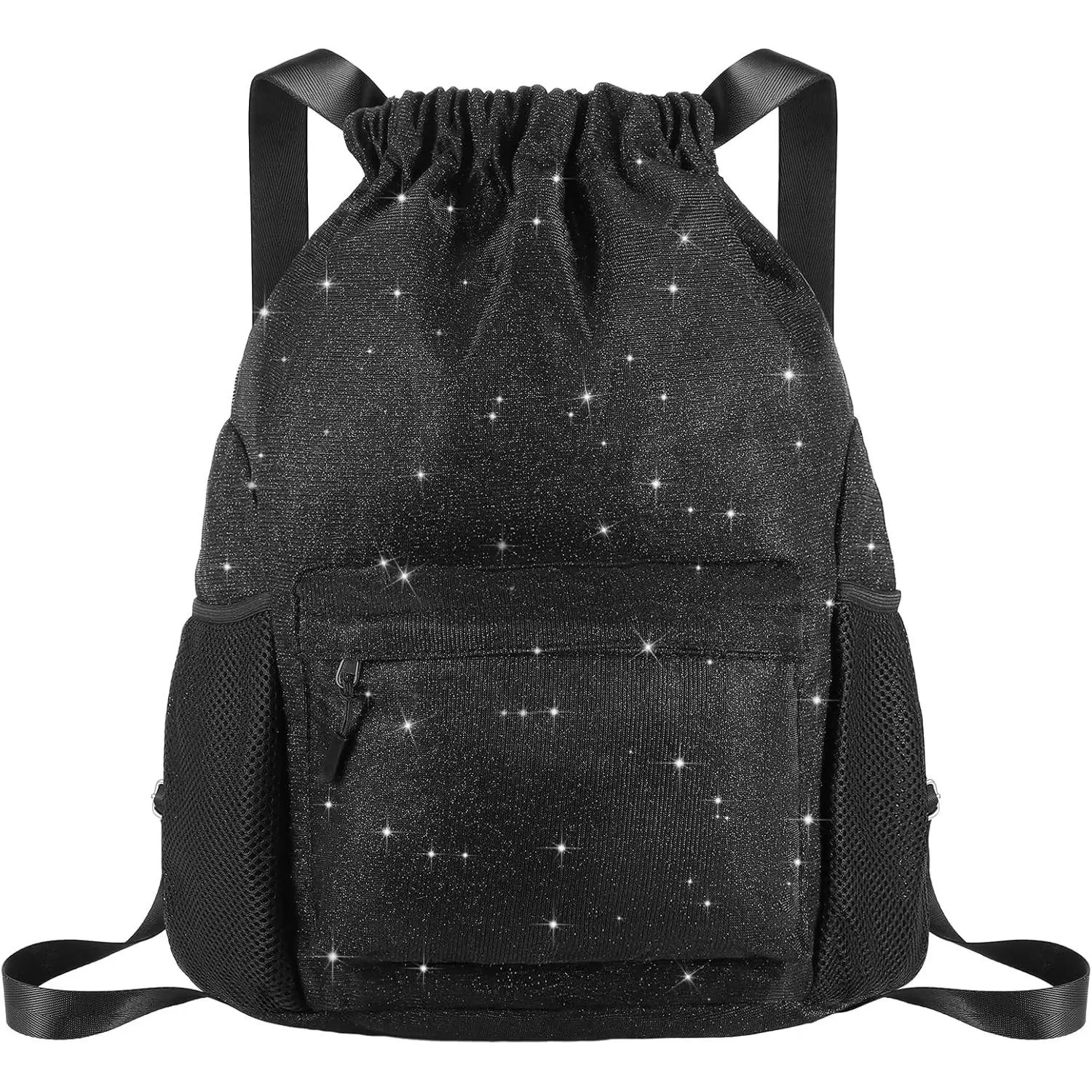 Black Glitter Drawstring Cheer Backpack Bags