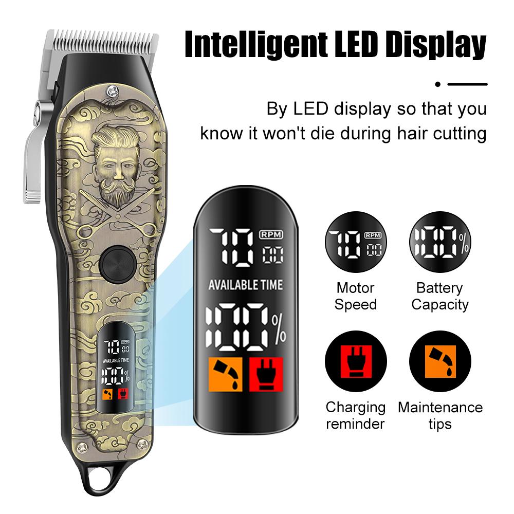 Rechargeable Men's Grooming Kit, Hair Clipper and Beard Trimmer Set, Adjustable Blades, Home and Salon Use, Gentleman Digital Display Gift Box