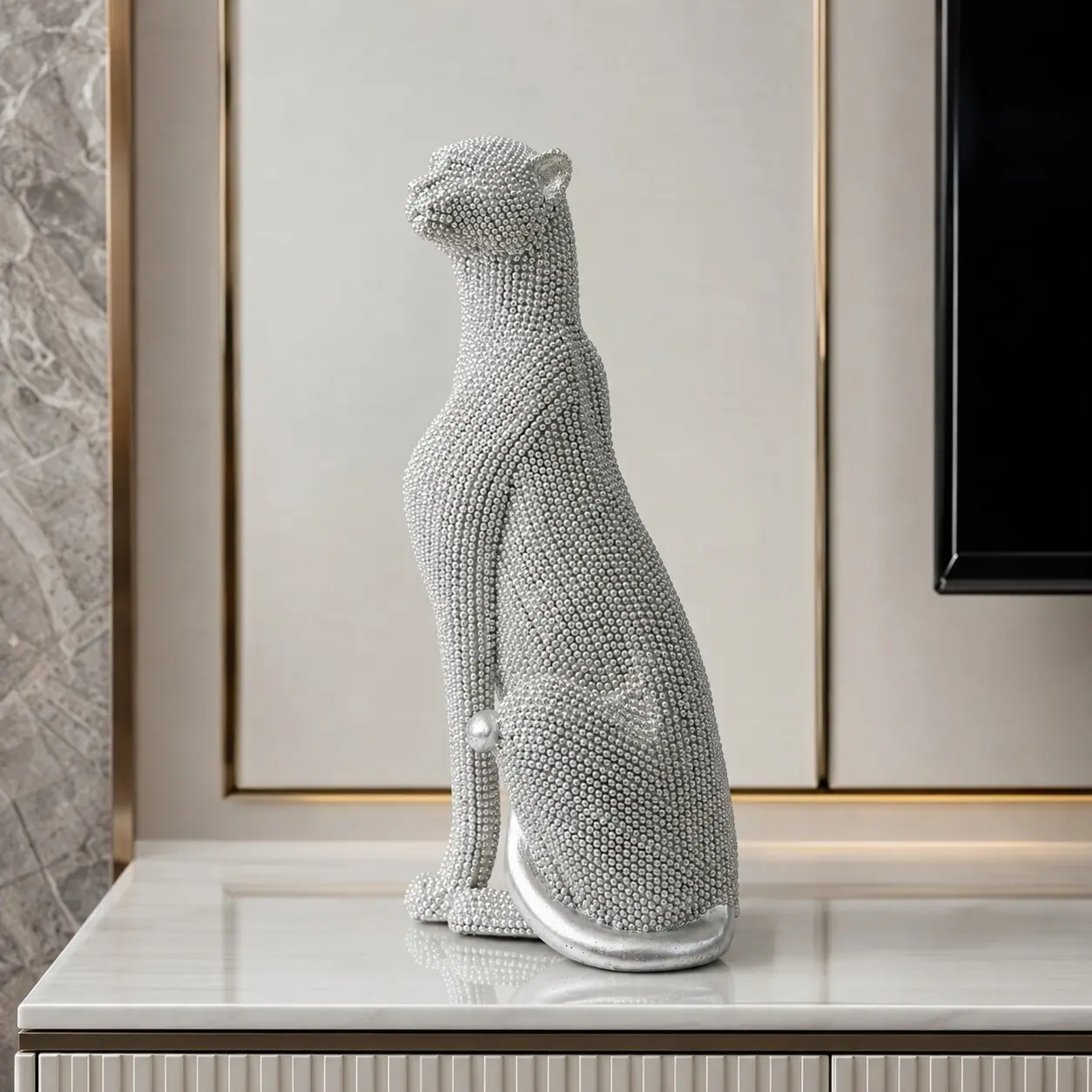 Modern Minimalist Silver Color Leopard Resin Sculpture, Living Room Entryway Desk Decor, Visual Focal Point, Luxury Home Ornament, Resin Animal Figurines, Decorative Ornaments