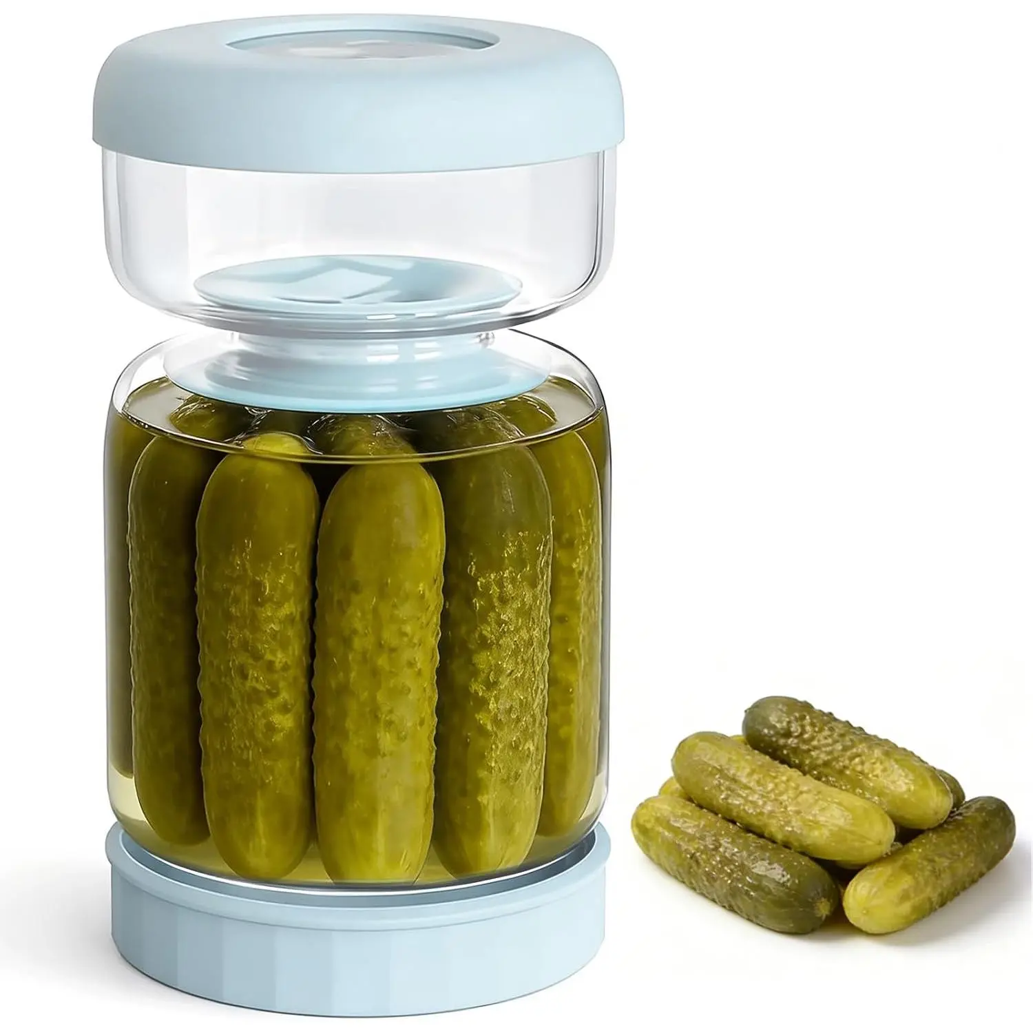 Pickle Jar with Strainer Flip, 34oz Pickle Container, Glass Kraut Juice Separator Jar-Leakproof Airtight Lid, Hourglass  Storage Flip Jar for Olive,Jalapeno,Sliced Pickles-Dishwasher Safe