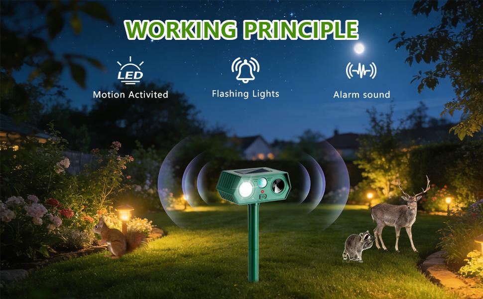 2Pack 2026 Ultrasonic Animal Repellent Outdoor Deer Repellent Devices Solar Animal Repeller Motion Activated Deterrent to Scare Cat Squirrel Rabbit Raccoon Skunk with LED Flash Lights for Yard Lawn