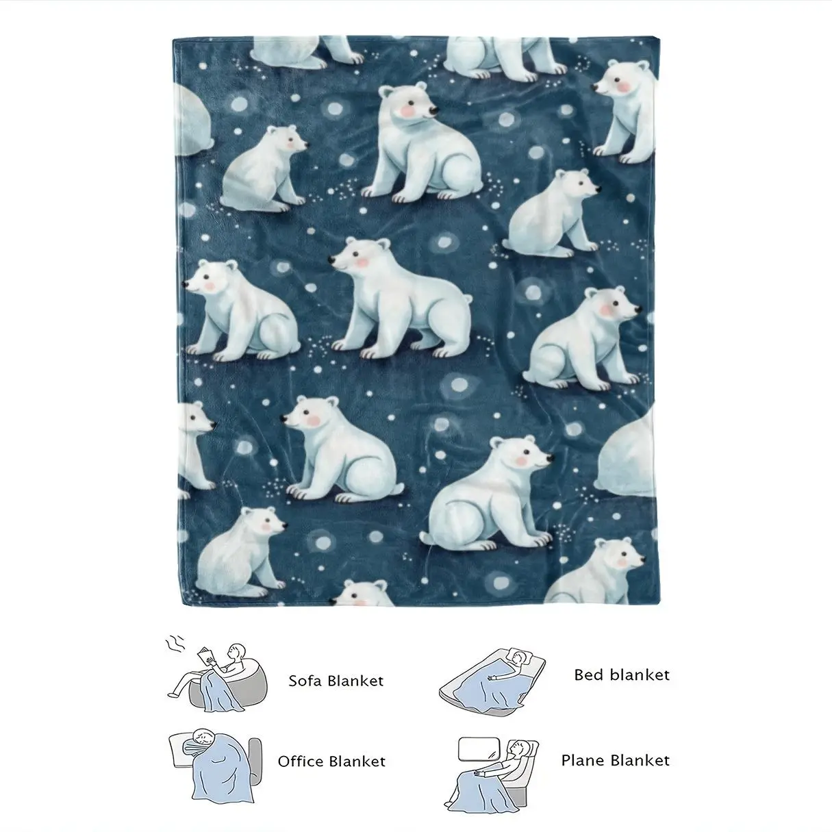 1pc Polar Bear Blanket - Soft Flannel Cozy Throw with Cute Polar Bear & Arctic Theme, Dark Navy Blue Bedspread for Adults &, All-Season Couch, Bed, Camping Bedding - Machine Washable Gift