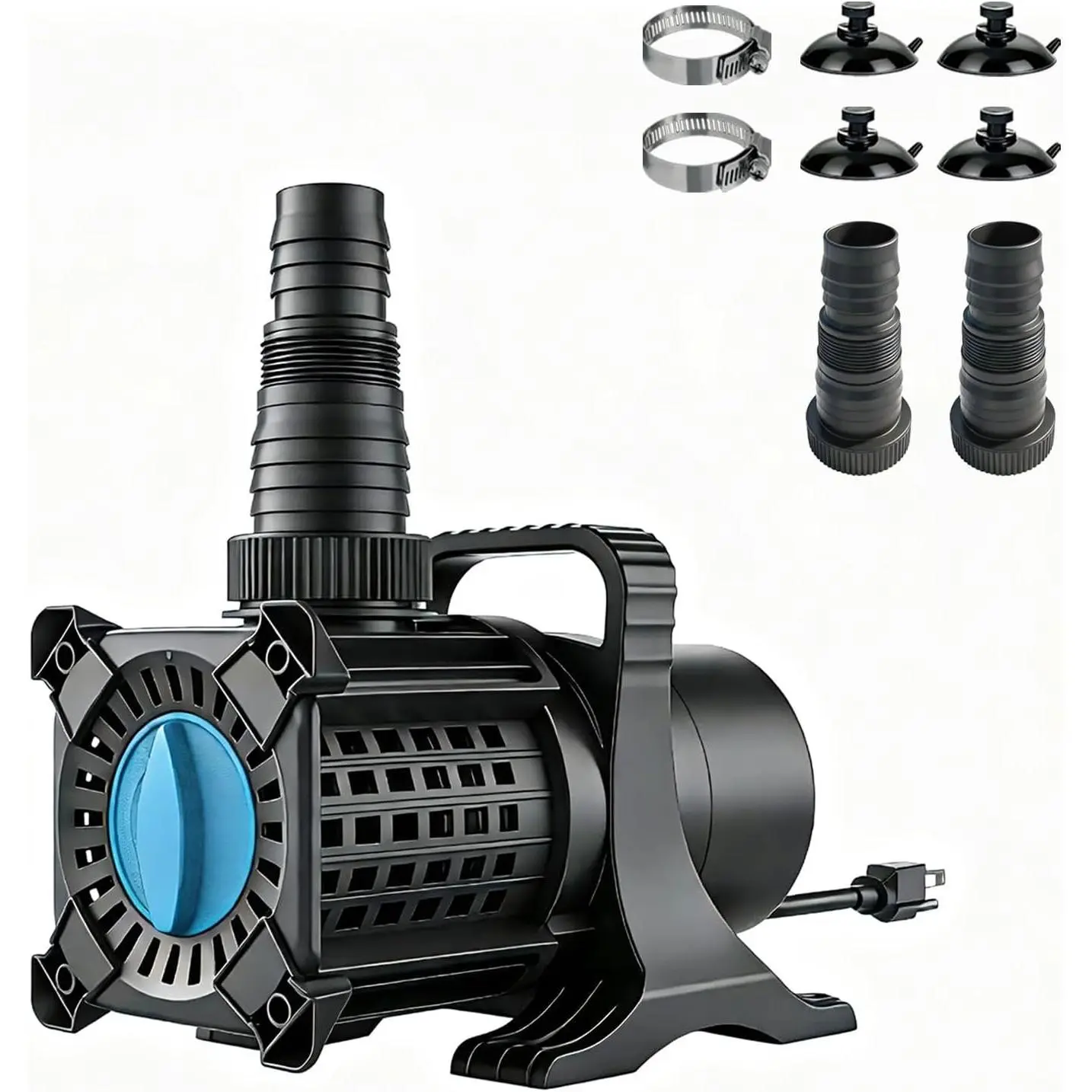 Submersible & Inline Water Pond Pump, 2400GPH 180W Flow Control, 16.5ft Lift, Copper Motor, IPX8 Waterproof for Outdoor Ponds, Fountain, Hydroponics