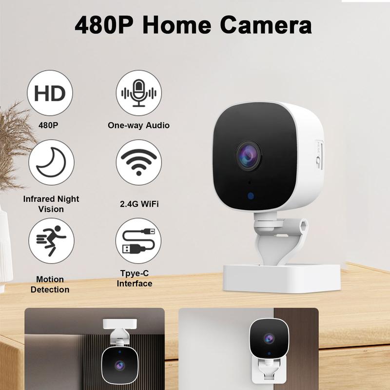 Smart Home Security Camera, 2.4G WiFi Camera with Night Vision, Indoor Remote Camera, Portable Camera for Home Security, Home Monitoring Camera