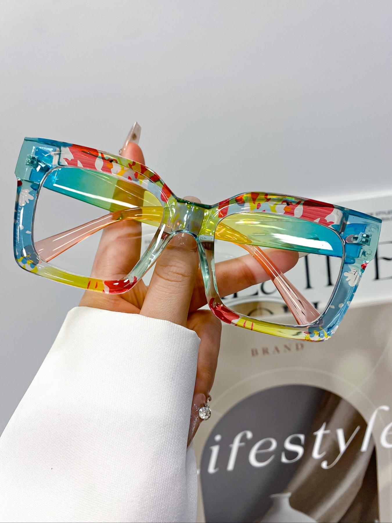 New Classic Bohemian Large Frame Square Fashion Mirror, High-Quality Multi-Color Trendy Street Style Square Frames Glasses for Men & Women Daily Wear Stylish Trendy Eyewear