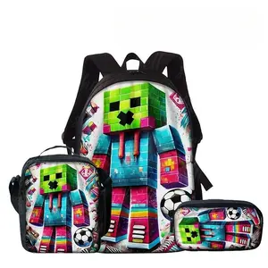 3-Pack/1-piece building block man-print backpack backpack - lightweight travel backpack, multi-function storage bag and finishing bag | Adjustable shoulder straps, stylish design, suitable for teenagers