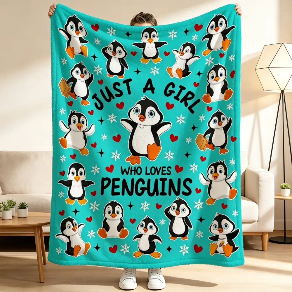 Adorable Cartoon Penguin Design Anti-Pilling Flannel Blanket - Soft, Stain-Resistant, Multi-Size, Indoor/Outdoor Use for Cuddling on Sofas, Bedroom Naps; Ideal Gift for Children