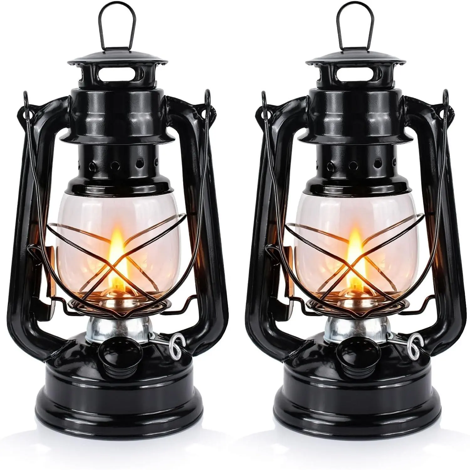 Oil lamp Kerosene lamp Hurricane Lanterns for Indoor Decorative or Emergency Use Black 2 Pieces