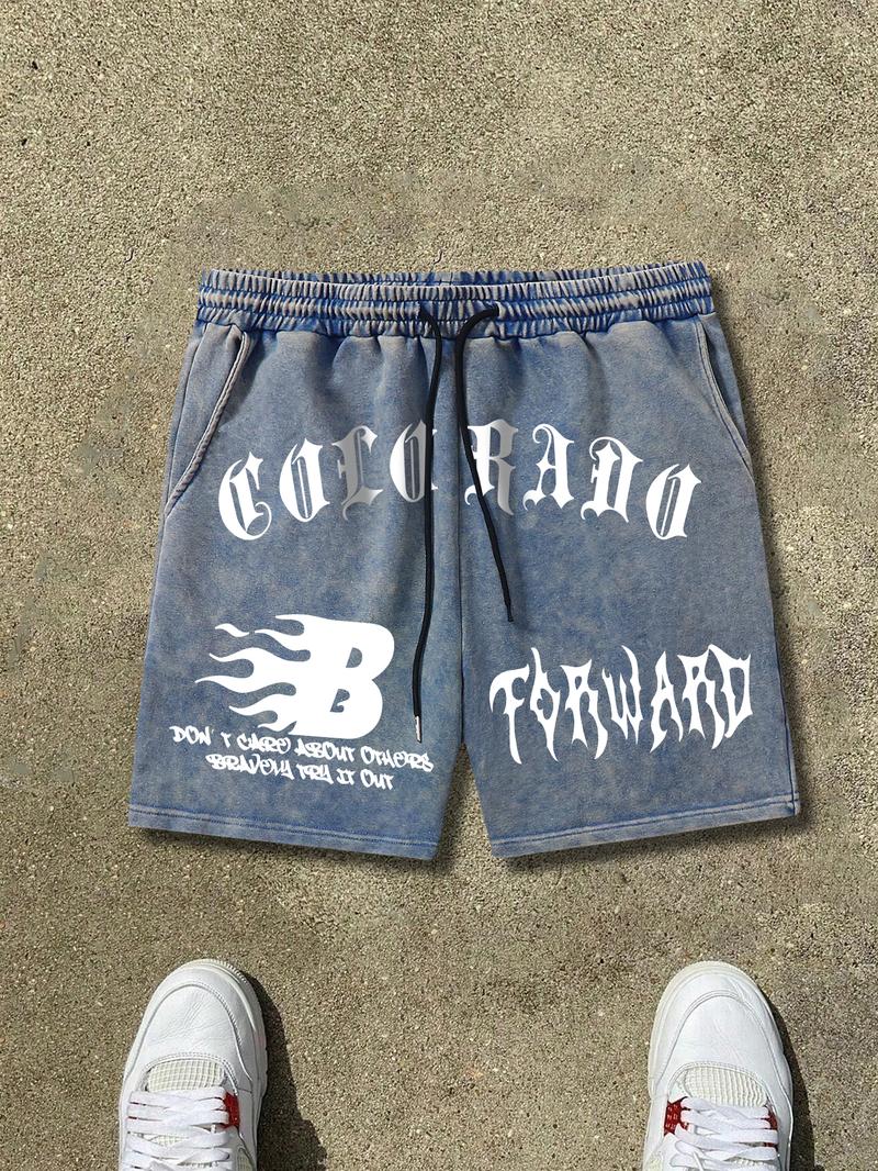 Unisex's Letter Print Drawstring Shorts, Street Fashion Casual Shorts for Daily Wear, Men's Bottoms for Summer, Athleisure Casual Stretch Shorts, Casual Relaxed Shorts