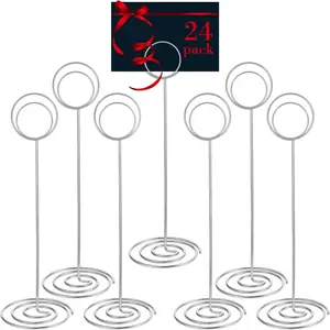 24 Pack 8.86 Inch Table Number Holder Wire Photo Holder Picture Name Menu Clips Memo Note Cards Stand for Wedding Reception Anniversary Birthday Centerpieces(Silver)