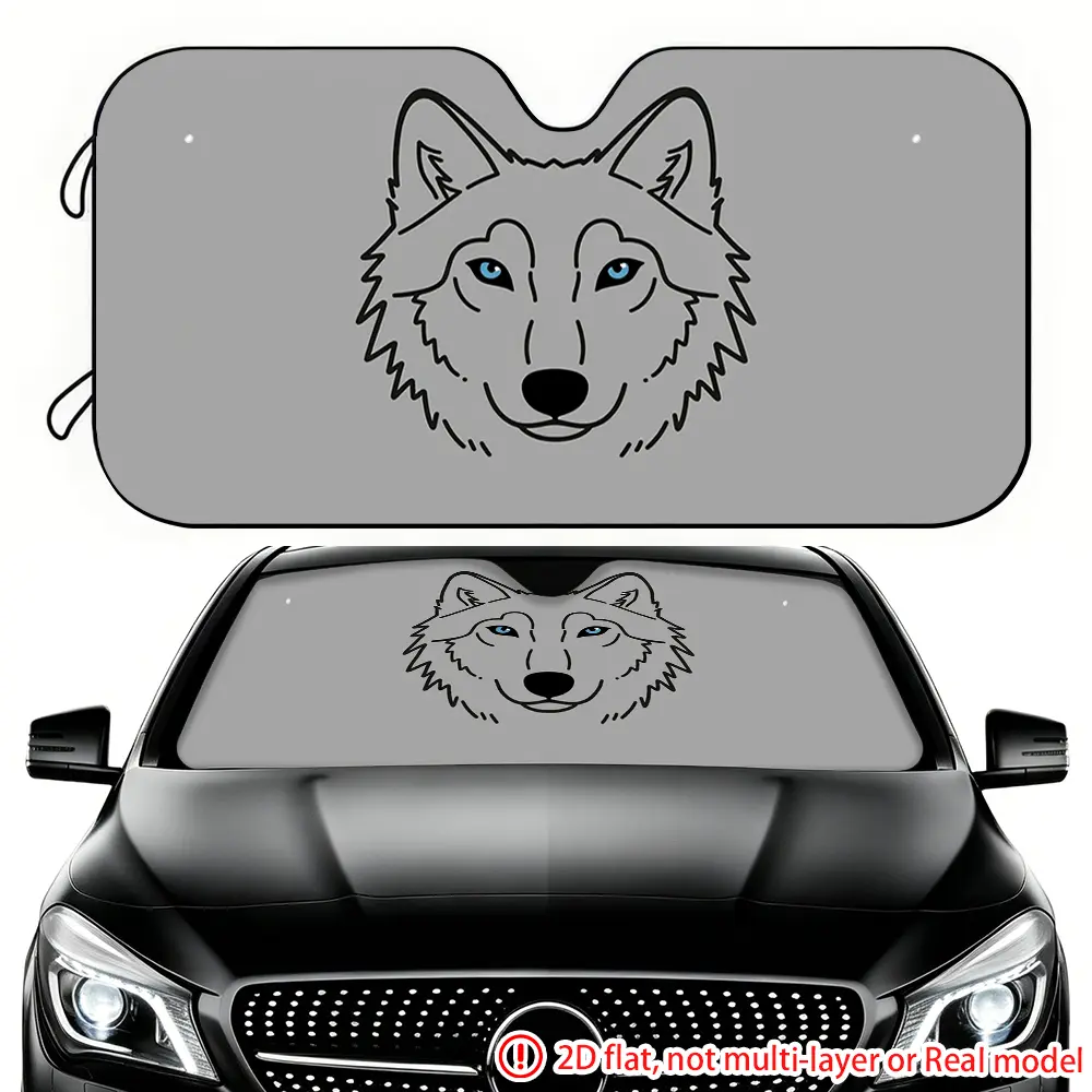 1pc snow blue eyed wolf line draft car front windshield sunshade car sunshade to avoid direct sunlight inside the car, suitable for SUV and RV front windshield decoration