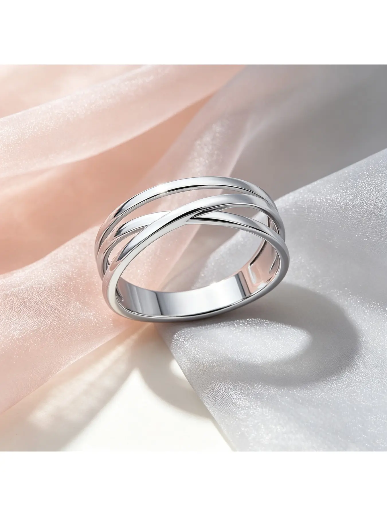 Three-layer Interwoven Polished Twisted Hollow Silver Band Minimalist Unisex Statement Ring, Sleek Promise Ring, Classic Anniversary Ring, Smooth Dainty Jewelry for Valentine Dates, Christmas Gifts and Office Daily Stacking Outfits