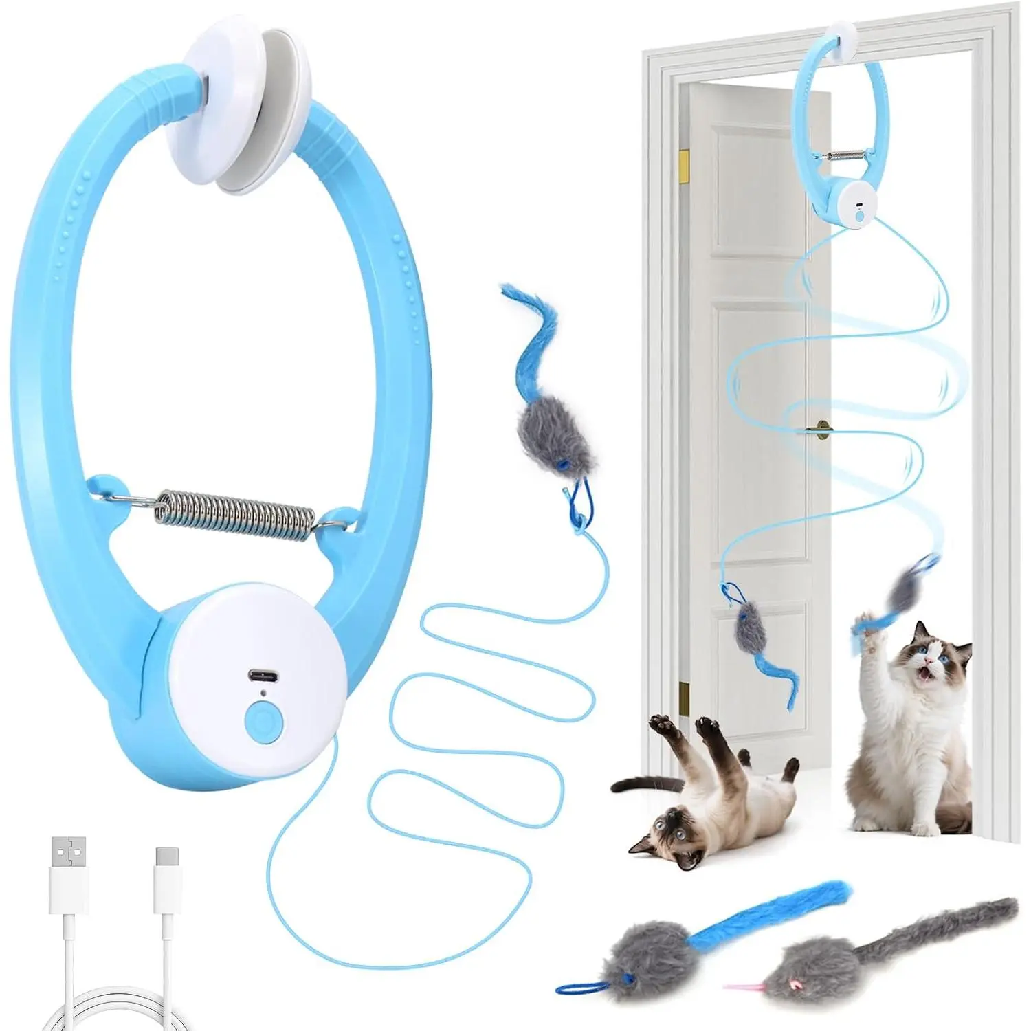Automatic Interactive  Toys for Indoor Cats Electric Fluttering Butterfly  Wand   Kitten & Adult  Enrichment  Toys for Bored Cats USB Rechargeable, Blue