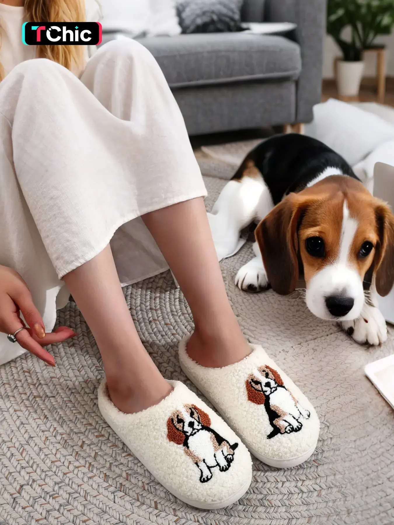 Cute Beagle Dog Design Slippers, Animal Slippers, Casual Soft Comfortable Plush Slippers, Warm House Slippers, Home Slippers for Indoor & Outdoor Use for Women & Men, Footwear